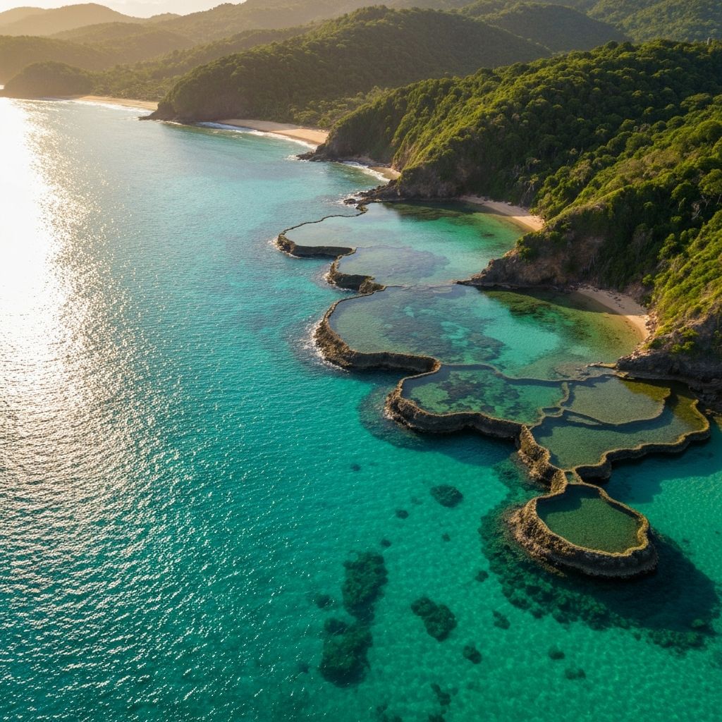 Taipu de Fora natural pools at golden hour in Península de Maraú, Bahia